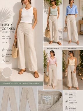 Petite Women's Linen-Blend  Pants — Natural